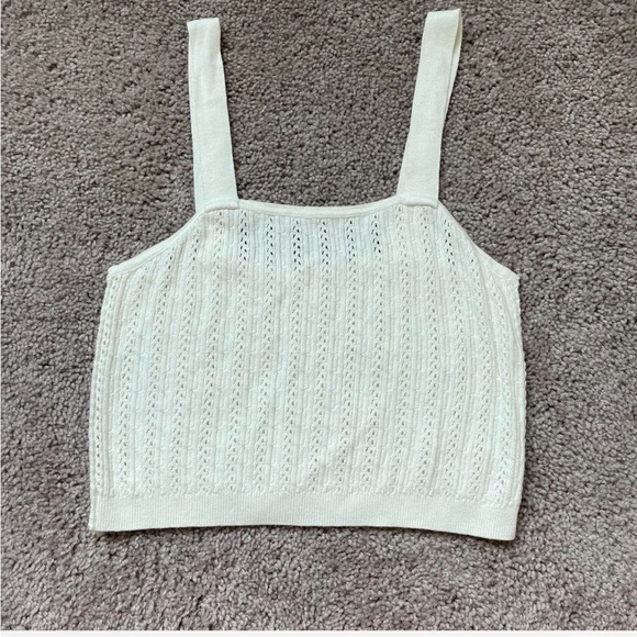 White Knitted Tank Top Crop Top - Picture 1 of 4